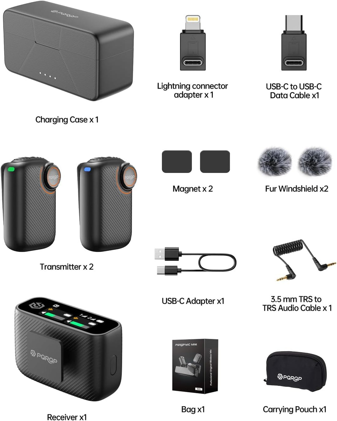 PQRQP Micrófono S20 (2 TX + 1 RX + funda de carga), mini micrófono...