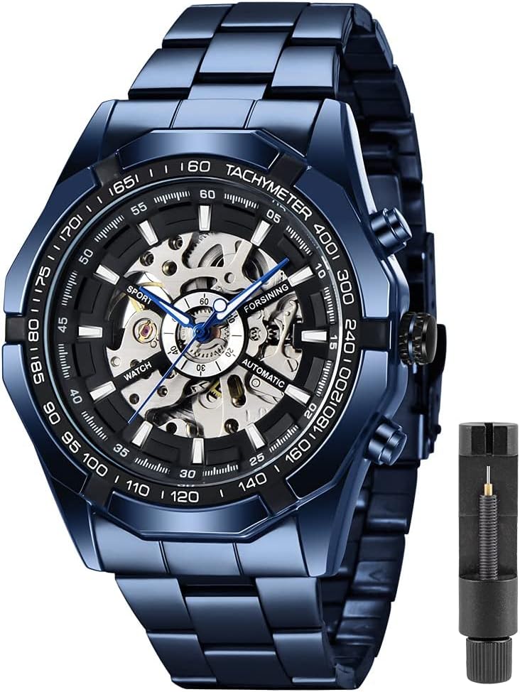 Tiong Hombre Reloj Mecánico Automático Esqueleto de Acero Inoxidable