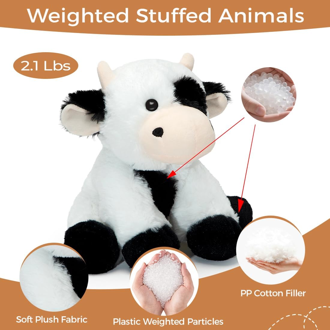 Yak - Juguetes de peluche con peso, almohada suave de felpa de vaca de 9