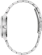 Caravelle by Bulova Reloj clásico de mujer con calendario día-fecha, borde tipo moneda, 3 manecillas, cuarzo