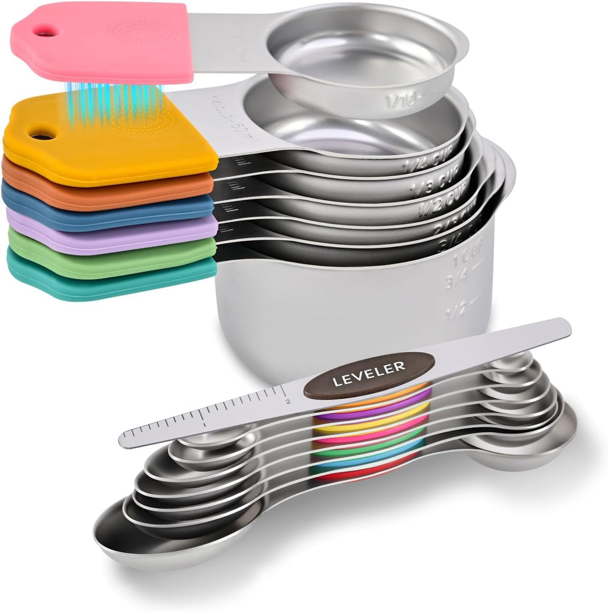 EDELIN Juego de tazas y cucharas medidoras magnéticas, multicolor, 15