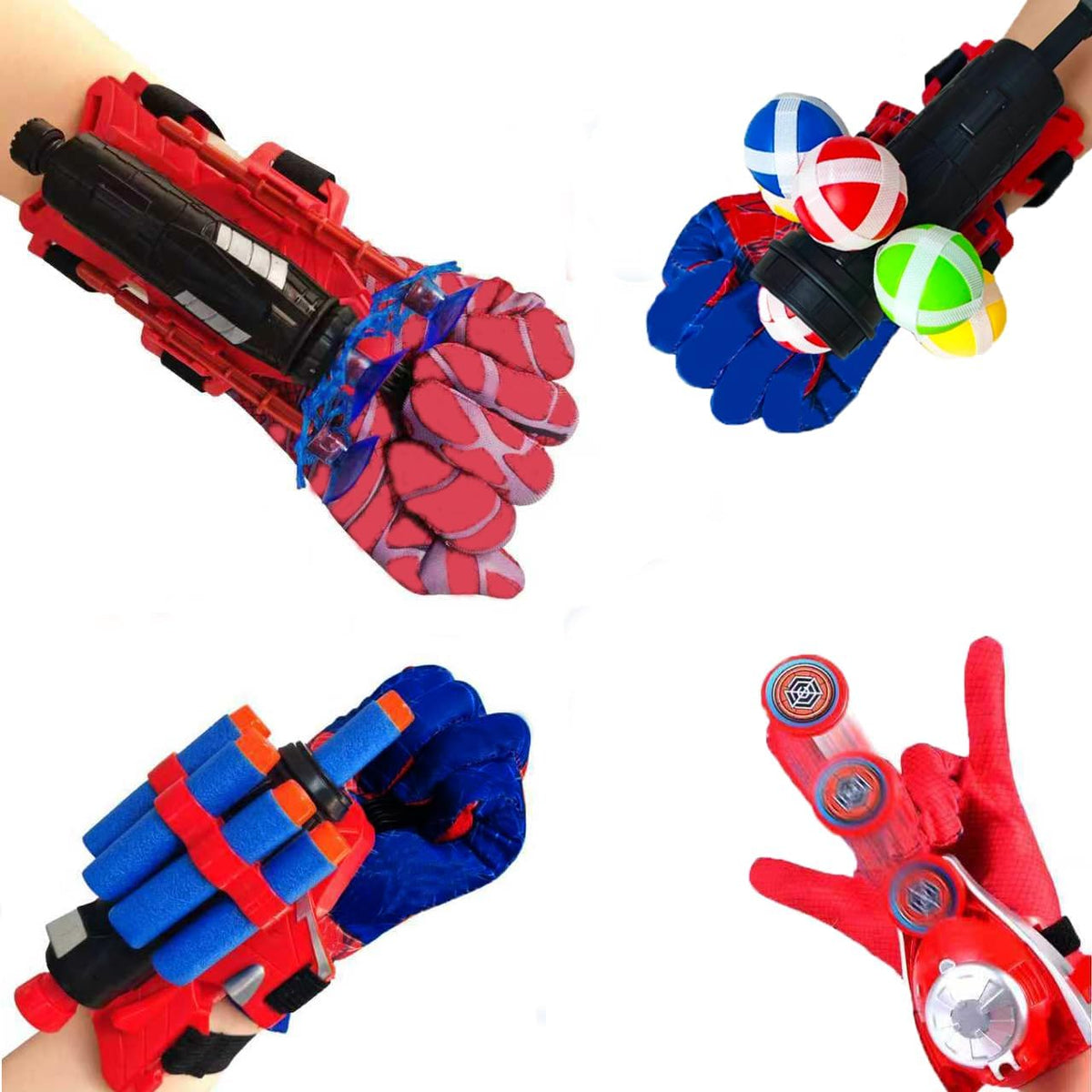 Paquete de 4 juguetes de muñeca de lanzador de telaraña, juego de juguetes educativos para niños de 4 a 8 años, guantes de cosplay de héroe con juguete de muñeca, divertido decoración para niños