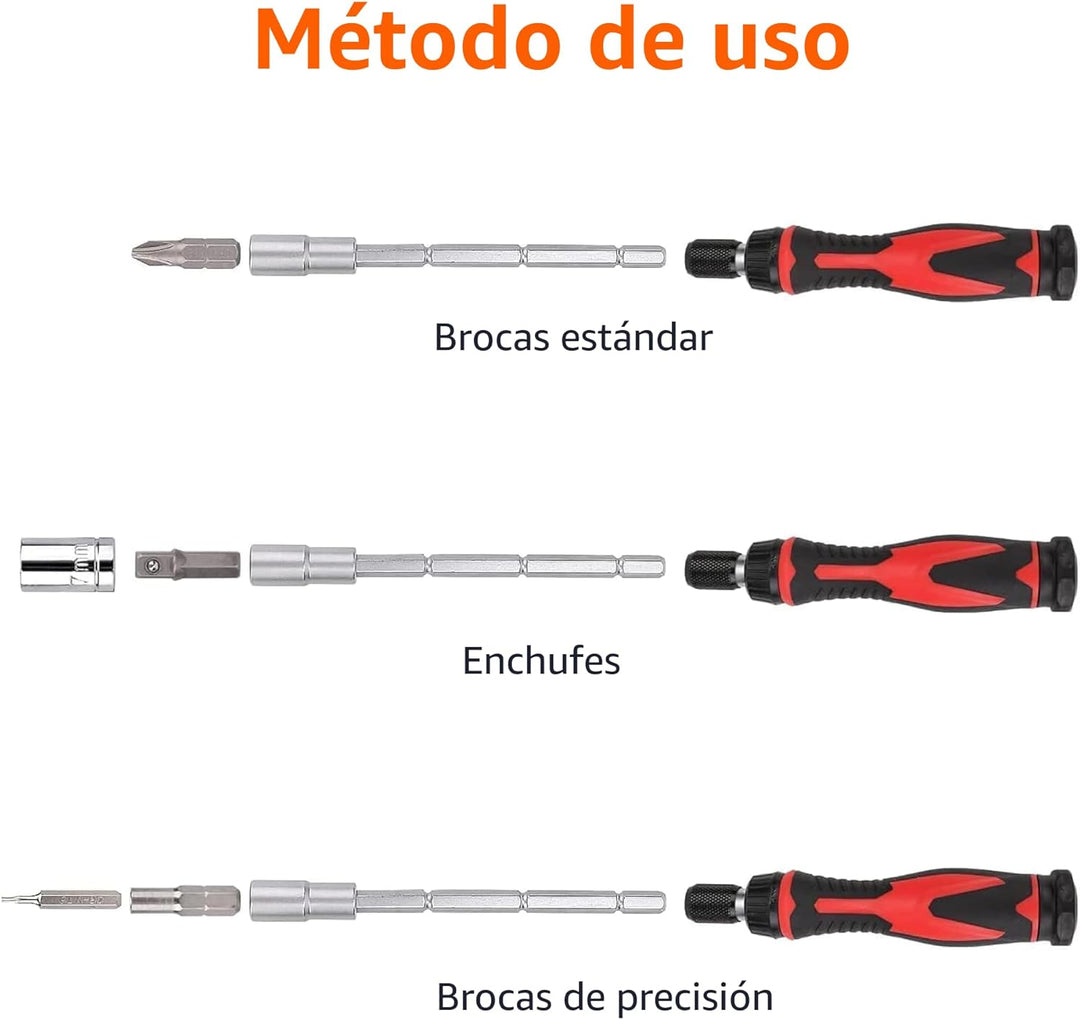 Amazon Basics Juego de llaves de trinquete magnéticas y destornilla...
