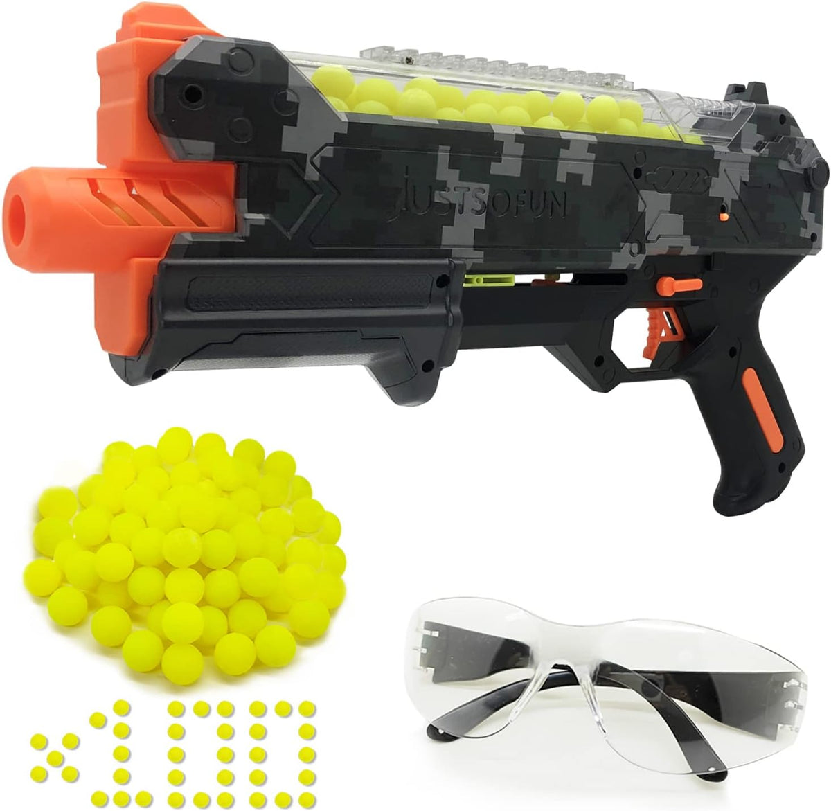 YTSWELE Pistola Blaster con gafas protectoras con pistón de resorte y 100 rondas para hasta 110 FPS compatible con dardos Nerf Hyper Rounds, fácil de recargar, soporta hasta 50 rondas (camuflaje)