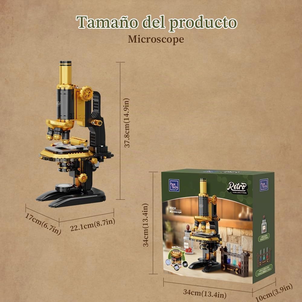 PANTASY - Kit de construcción de microscopio retro con acabado de latón antiguo para adultos