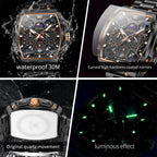 OLEVS Reloj para Hombres Analógico Cuarzo Lujo Diamante Resistente al Agua Cronógrafo Acero Inoxidable Carita Grande Cuadrado Fecha Fase Lunar Romano Relojes de Vestir para Hombres