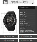 XCZAP Reloj deportivo digital negro para hombre, reloj táctico militar de cara grande, resistente al agua 5ATM, retroiluminación LED, alarma, cronómetro, doble hora