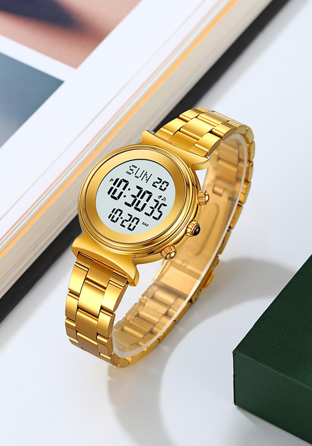 BESTKANG Reloj Digital para Mujer, Reloj de Acero Inoxidable para Mujer, Reloj Impermeable, Reloj de Doble Hora y Fecha, Reloj de Negocios para Mujer
