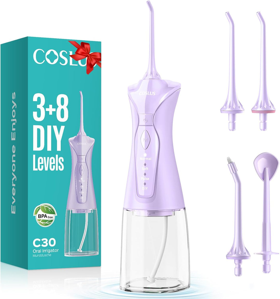 COSLUS Irrigador Dental de Agua para Dientes: 4 Modos Inalámbrico,...