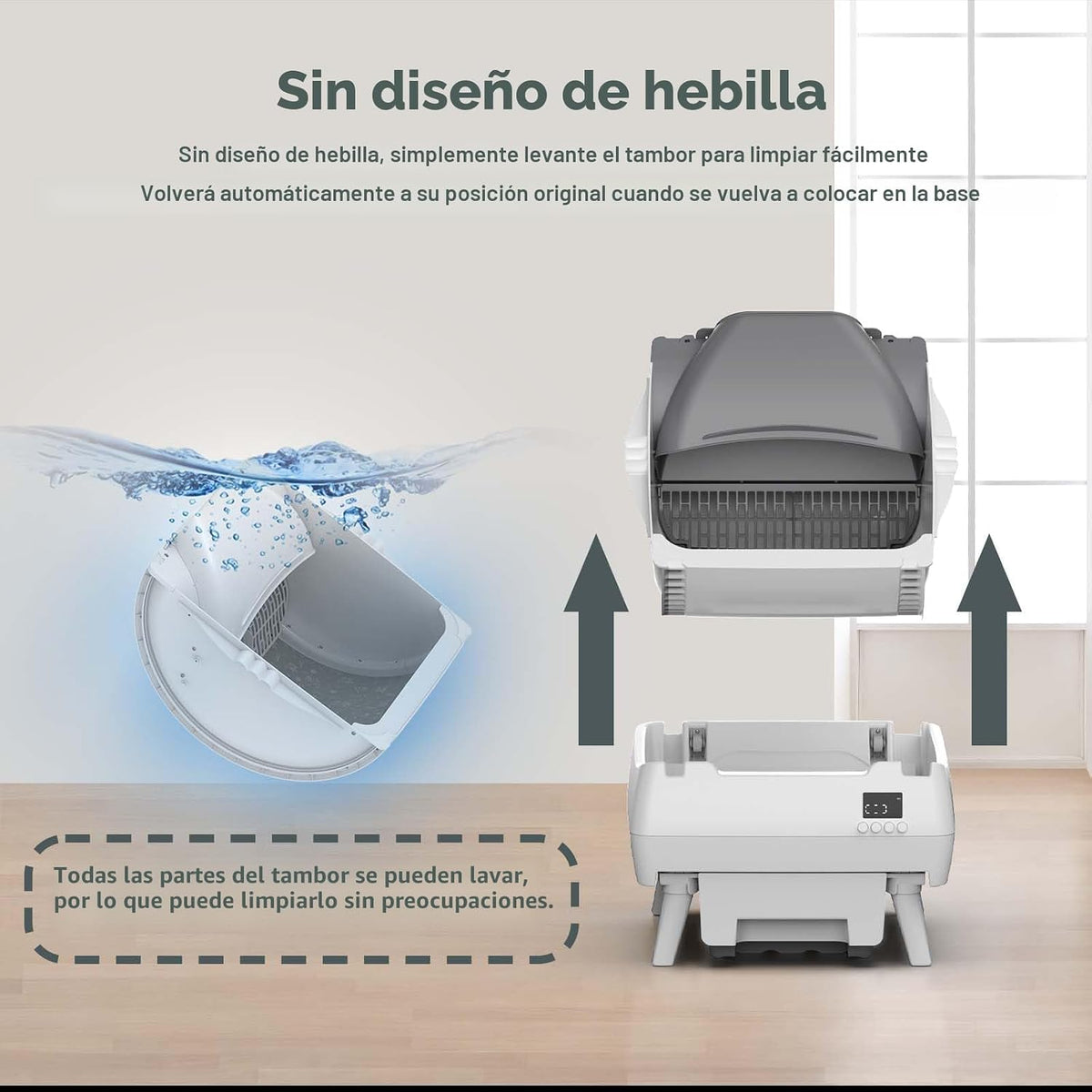 Caja de arena automática para gatos, control de aplicación, diseño abierto, monitor de salud inteligente, adecuado para gatos medianos y gatitos, seguridad antipellizcos, funcionamiento