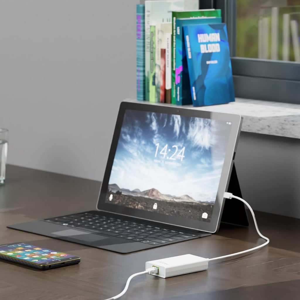 Convertidor Gigabit PoE a USB C, adaptador USB-C a Ethernet con carga de 23