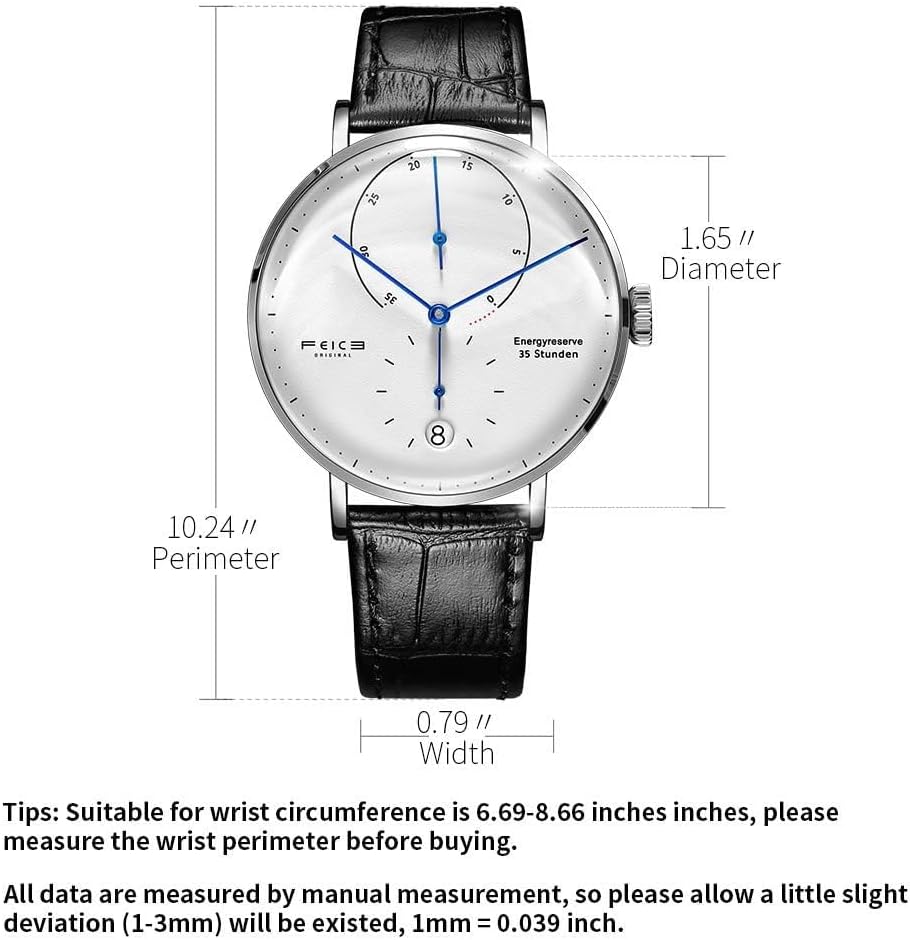 FEICE Reloj para Hombres Bauhaus Reloj Mecánico para Hombre Análogo Impermeable Automático Estilo Casual de Vestir con Espejo Convexo Correas de Cuero Fecha -FM202