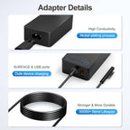 Cargador para portátil Surface Pro de 65 W, para Microsoft Surface Pro Charger Windows Surface Laptop 7, 6, 5, 4, 3, 2, para Microsoft Surface Pro10, 9, 8, 7+, 7, 6, 5, 4, 3, X, Surface Book3, 2, 1, Surface Go Tablet, compatible con 44W, 10 pies