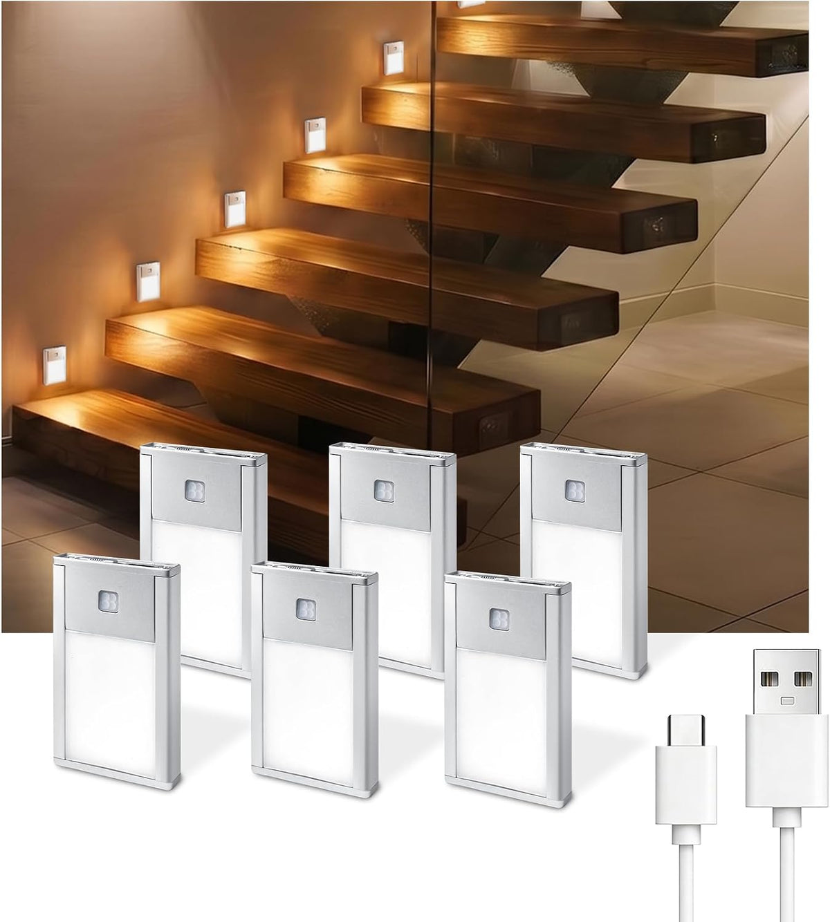 VST Luz nocturna con sensor de movimiento, luz LED recargable con instalación de succión magnética para dormitorio, pasillo, escalera, guardería, habitación de los niños (2.68 pulgadas, 3000 K