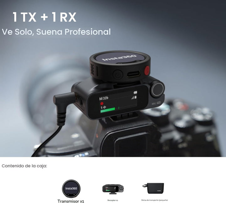Insta360 Mic Pro (1 TX + 1 RX), mini micrófono Lavalier inalámbrico...