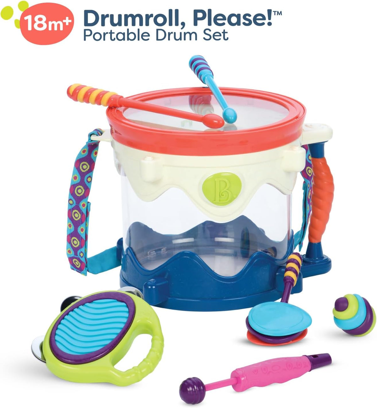 B. toys Kids Set, Drumroll Please! 7-Piece Portable Music Kit, B. Drumroll