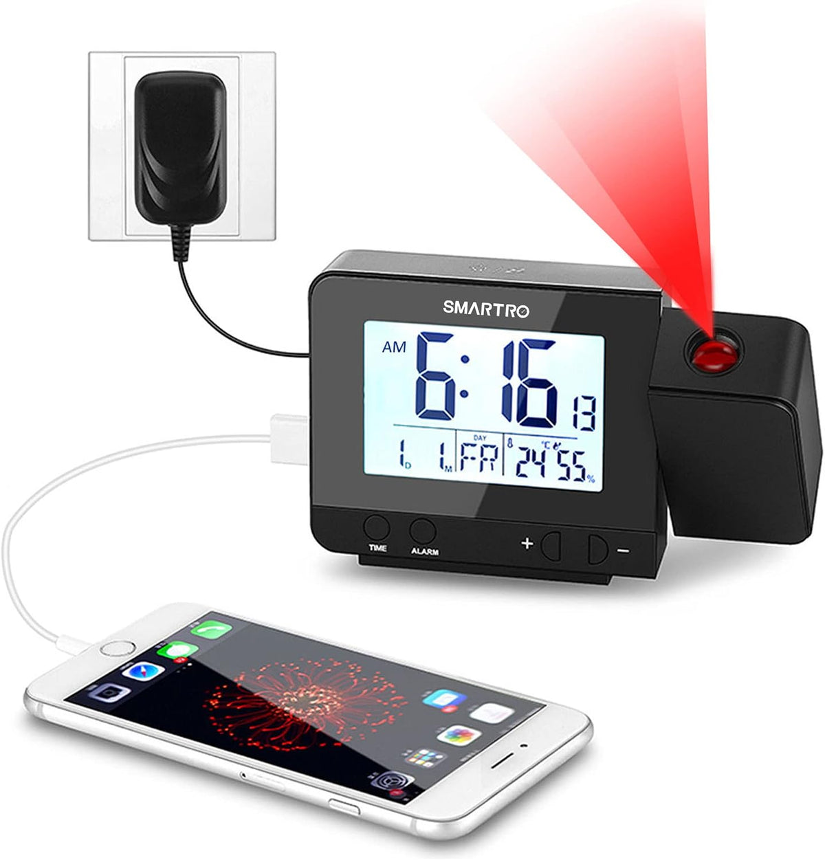 Digital Projection Alarm Clock para Bedrooms con Indoor Thermometer