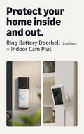 Videotimbre inalámbrico Ring (última generación), blanco moteado con Cámara para interiores Ring Plus, blanco