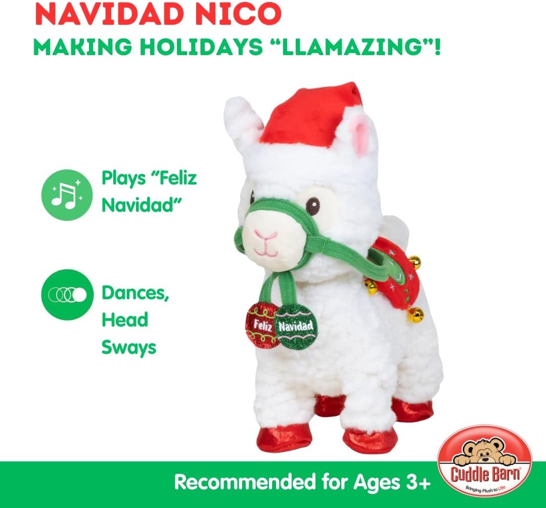 Cuddle Barn - Navidad Nico | Peluche Navideño Animado Caminante Musical Llama Reproduce 'Feliz Navidad', 10.5 pulgadas
