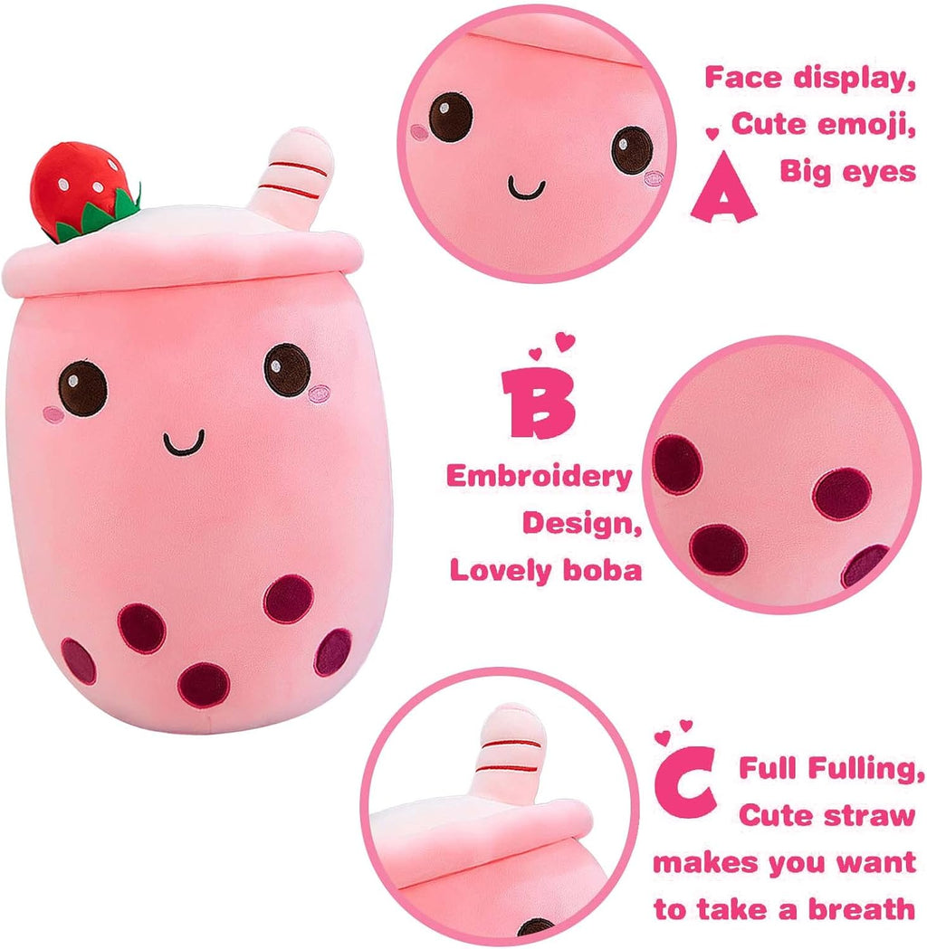 DITUCU - Lindo té Boba de peluche, peluche de té con burbujas de caricatura, almohada suave de taza de té con leche de fresa para el hogar, regalo para abrazar para niños, rosa de 19.6 pulgadas