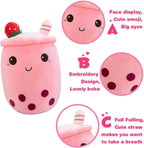 DITUCU - Lindo té Boba de peluche, peluche de té con burbujas de caricatura, almohada suave de taza de té con leche de fresa para el hogar, regalo para abrazar para niños, rosa de 19.6 pulgadas