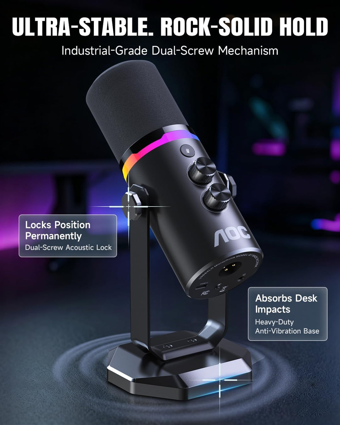 Micrófono dinámico AOC USB\/XLR para juegos de PC, podcasts y graba...