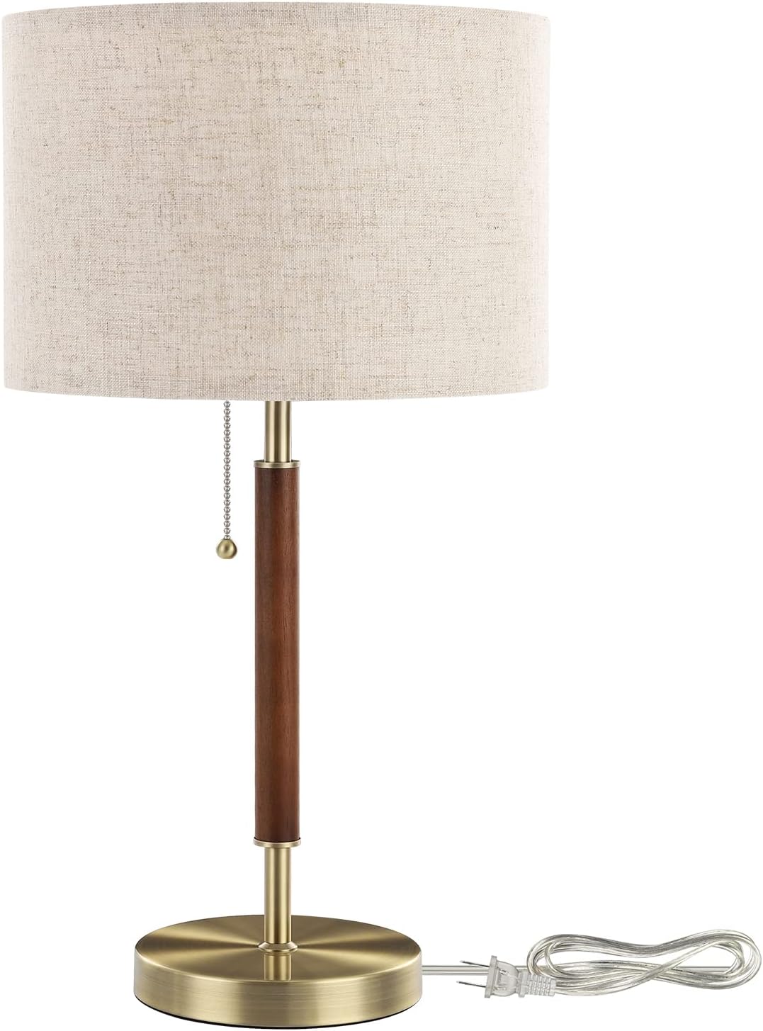 Lámpara EDISHINE Lámpara de mesa de mediados de siglo, lámpara de noche con interruptor de cadena, madera maciza y poste de metal, lámpara de mesa moderna para sala de estar, dormitorio, oficina, acabado de
