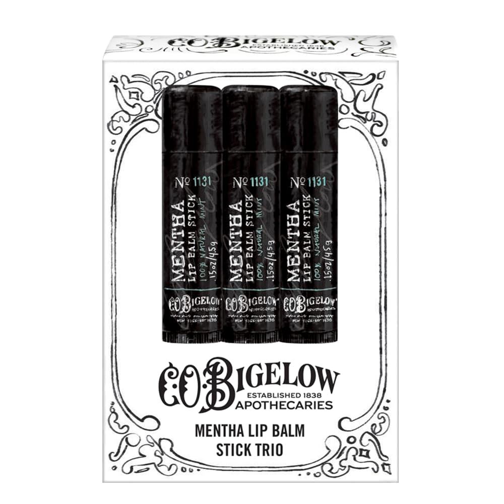 C.O. Bigelow Mentha Lip Balm Sticks, paquete de 3 barras de bálsamo...