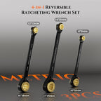Llave de trinquete 4 en 1, 3 piezas, métrica reversible