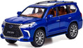 Modelo de auto fundido a presión escala 1/24 – Coche de juguete de aleación de zinc con retroceso con sonido y luz, vehículo de juguetes coleccionables para adultos y niños y niñas (azul)