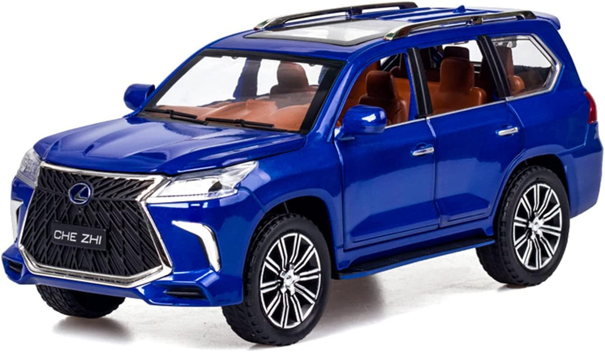 Modelo de auto fundido a presión escala 1/24 – Coche de juguete de aleación de zinc con retroceso con sonido y luz, vehículo de juguetes coleccionables para adultos y niños y niñas (azul)