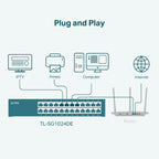TP-Link - Switch Gigabit de 24 puertos, fácil gestión inteligente, fácil instalación, escritorio/montaje en rack, metal resistente con puertos blindados, compatible con QoS, Vlan, IGMP y agregación de