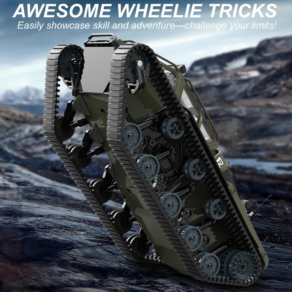 Camión militar todo terreno RC Tank para niños - Vehículo militar con control remoto proporcional 2.4G con 2 baterías, camioneta Rock Crawler 4WD con giro de 360° y luces geniales, gran regalo para