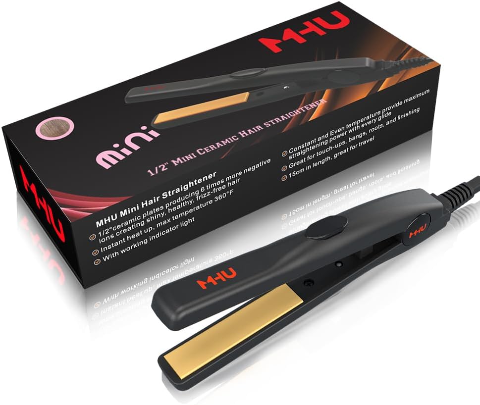 Mini plancha de pelo de 1\/2 pulgada para cabello corto\/rizos, pla...