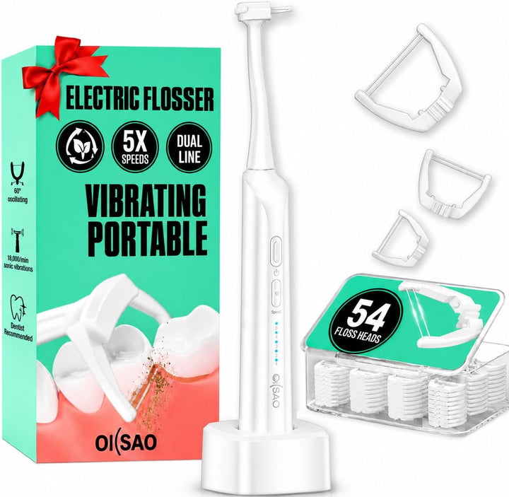 OILSAO hilo dental eléctrico de doble línea, 54 cabezales de recamb...