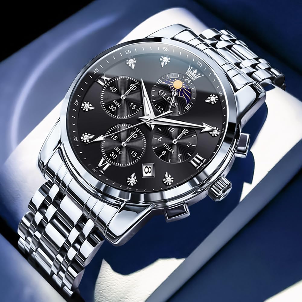 OLEVS Reloj para Hombre Diamante Negocios Vestimenta Analógico Acero Inoxidable a Prueba de Agua Lúmina Fecha Dos Tonos Lujo Casual de Muñeca