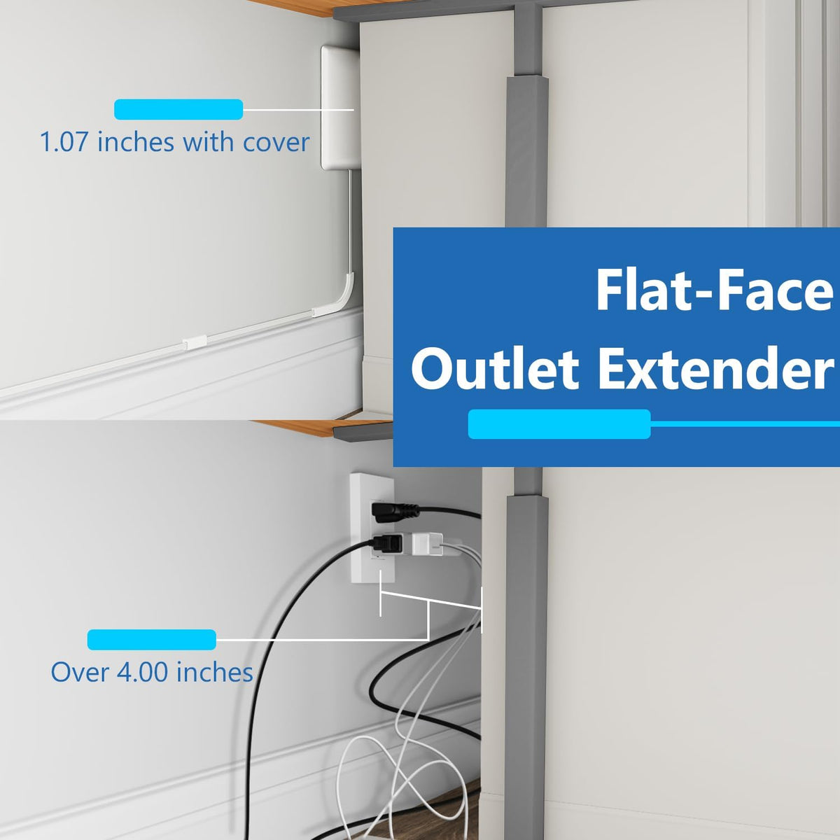 Extensor de toma de corriente LIDER Flat-Face, 3 receptáculos, cable de 3 ft, 1625W, ultra delgado