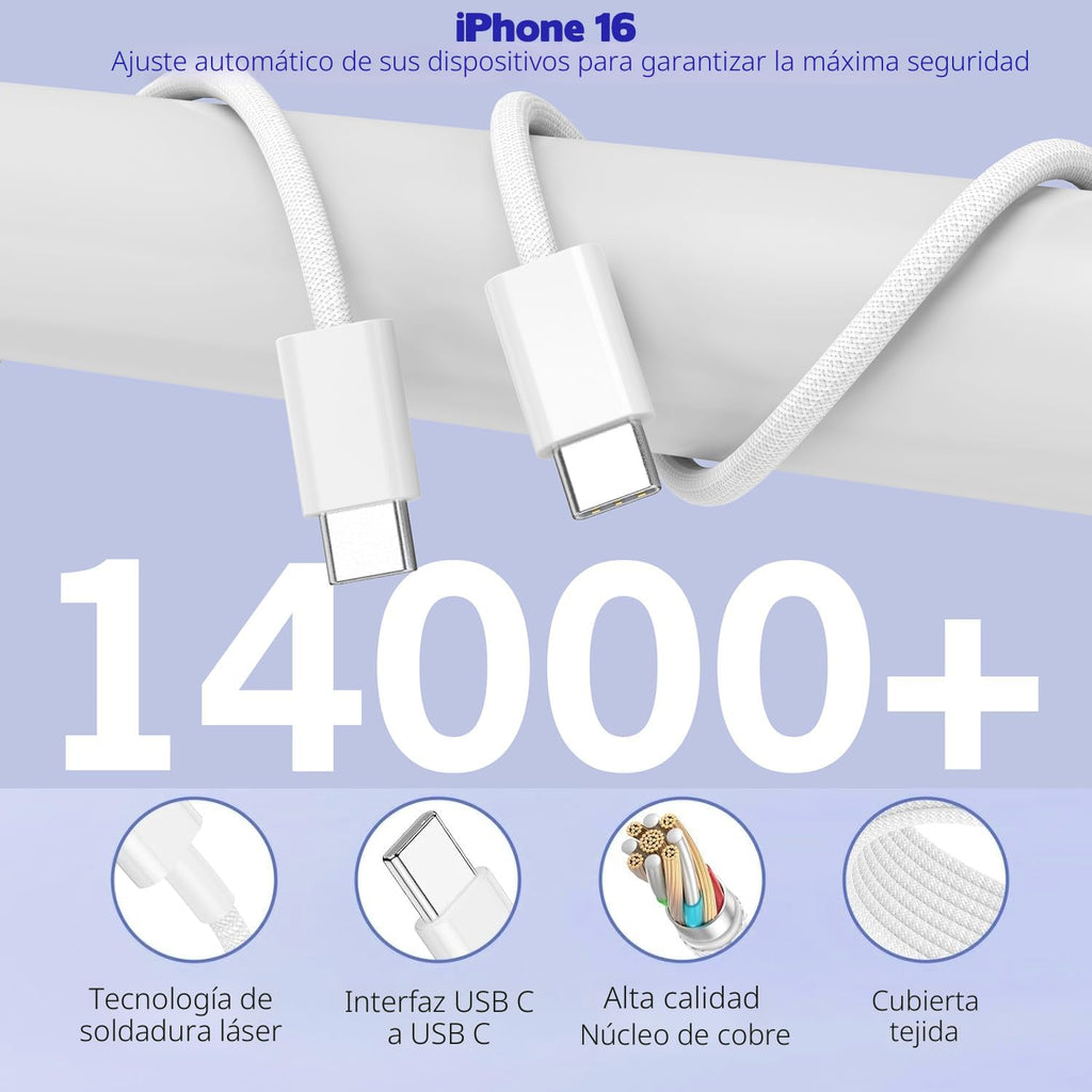 Cargador de 10 pies para iPhone 17, 16, 15 Pro, paquete de 2 cables tejidos USB C a C de 10 pies de 40 W, cargador de Apple de 4 puertos PD y CA, bloque de carga rápida para iPhone 17 Air/17 16 15 Pro Max/16e/16 Plus/15/15 Pro/iPad