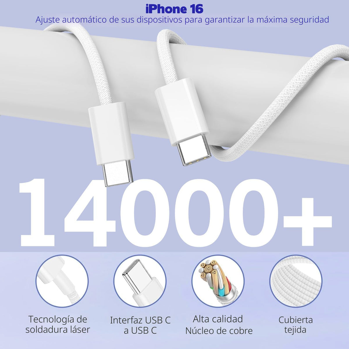 Cargador de 10 pies para iPhone 17, 16, 15 Pro, paquete de 2 cables tejidos USB C a C de 10 pies de 40 W, cargador de Apple de 4 puertos PD y CA, bloque de carga rápida para iPhone 17 Air/17 16 15 Pro Max/16e/16 Plus/15/15 Pro/iPad