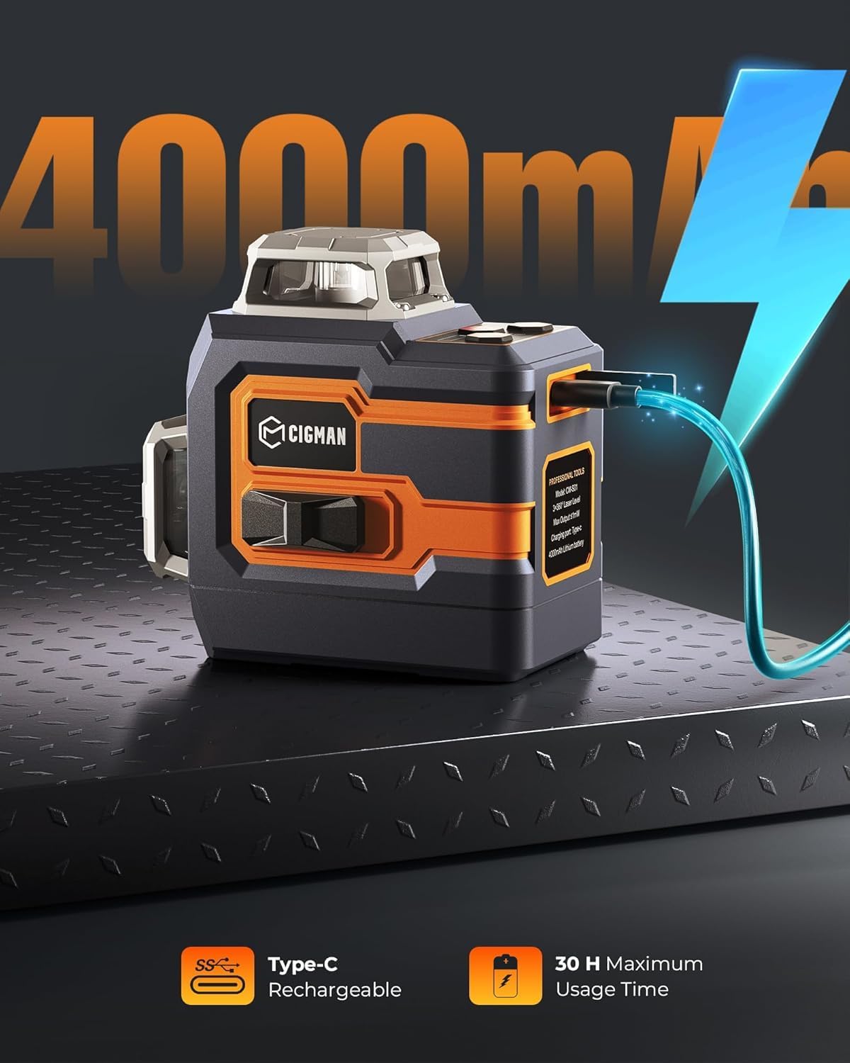 CIGMAN Nivel láser verde 3x360° autonivelante, control de aplicación CM-S01