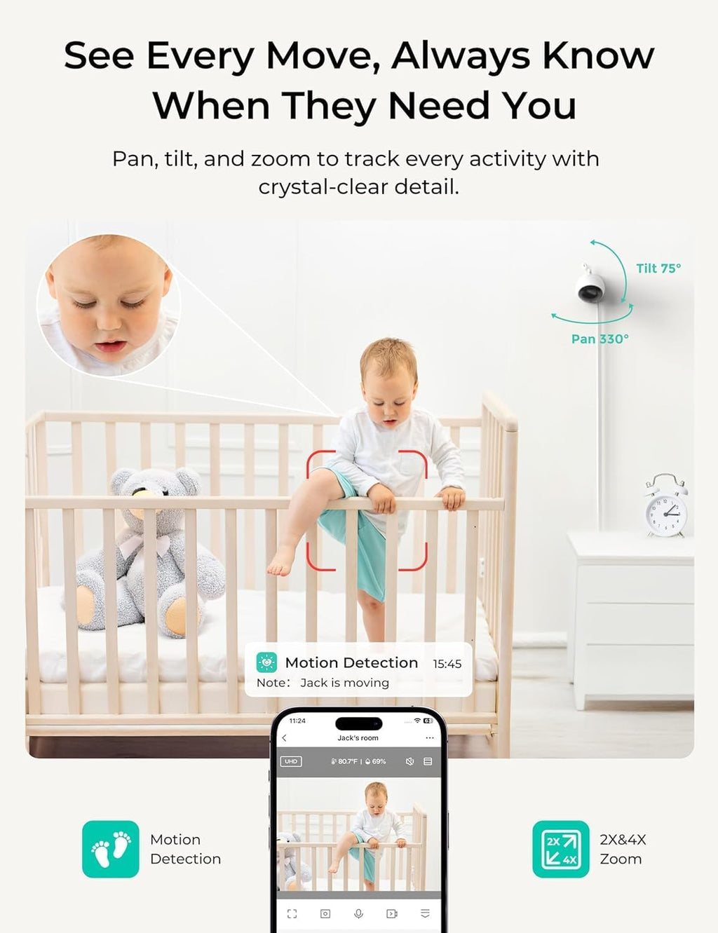 Dr.Care VistaView Lite Smart WiFi Monitor para bebé con 2 cámaras, 4" 720P