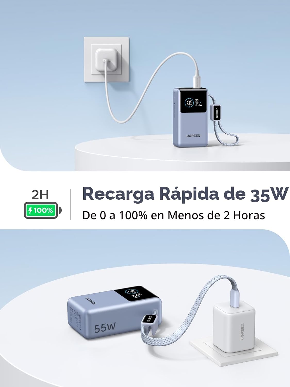 UGREEN Nexode Pro Power Bank 10,000mAh 45W, cargador portátil compa...