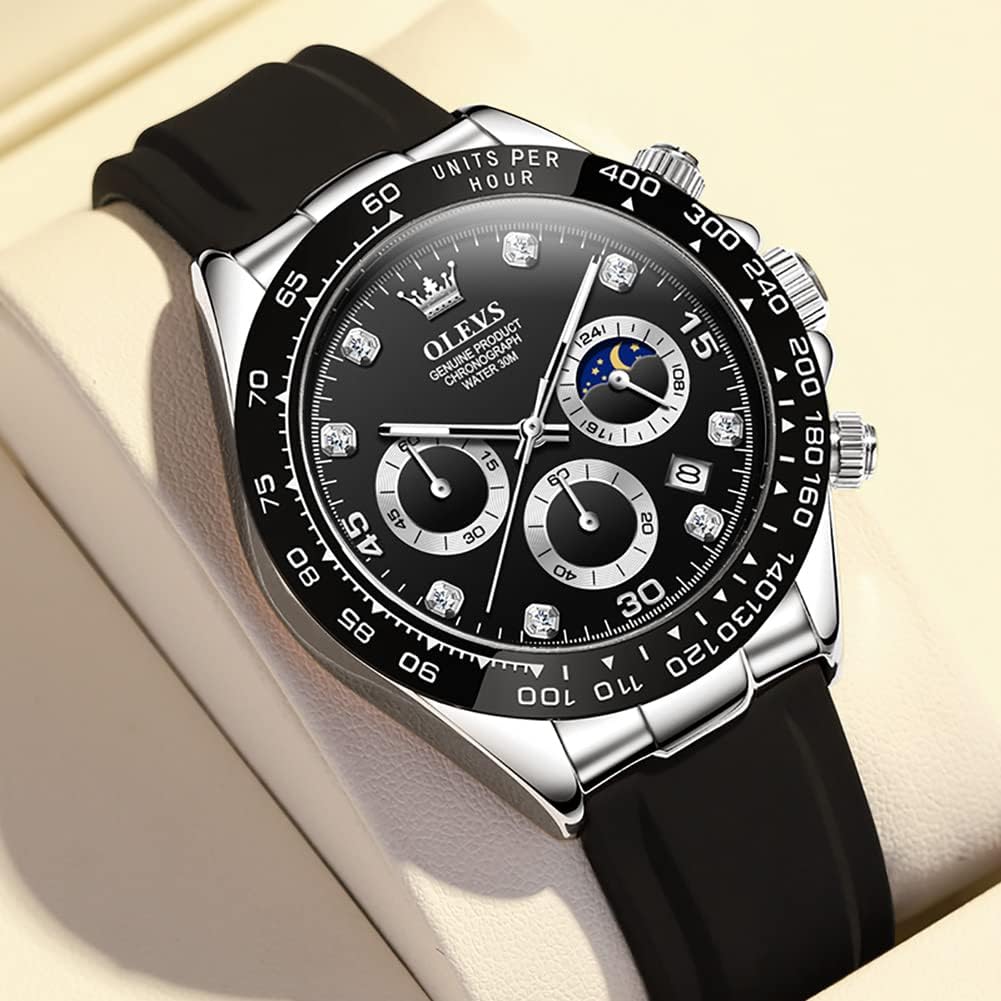 OLEVS Relojes Cronógrafo Masculinos de Moda Empresarial Analógico Quartz Reloj de Pulsera para Hombre, Cinturón de Silicona a prueba de agua con Luminiscente, Calendario