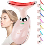 Masajeador facial con terapia de luz roja para cara y cuello, varita de esculpir cara con 7 colores (rosa brillante)