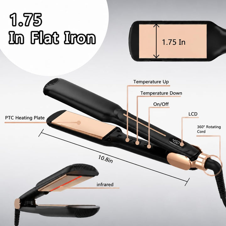 Plancha de pelo de hierro plano de titanio de 1.75" para mujere...