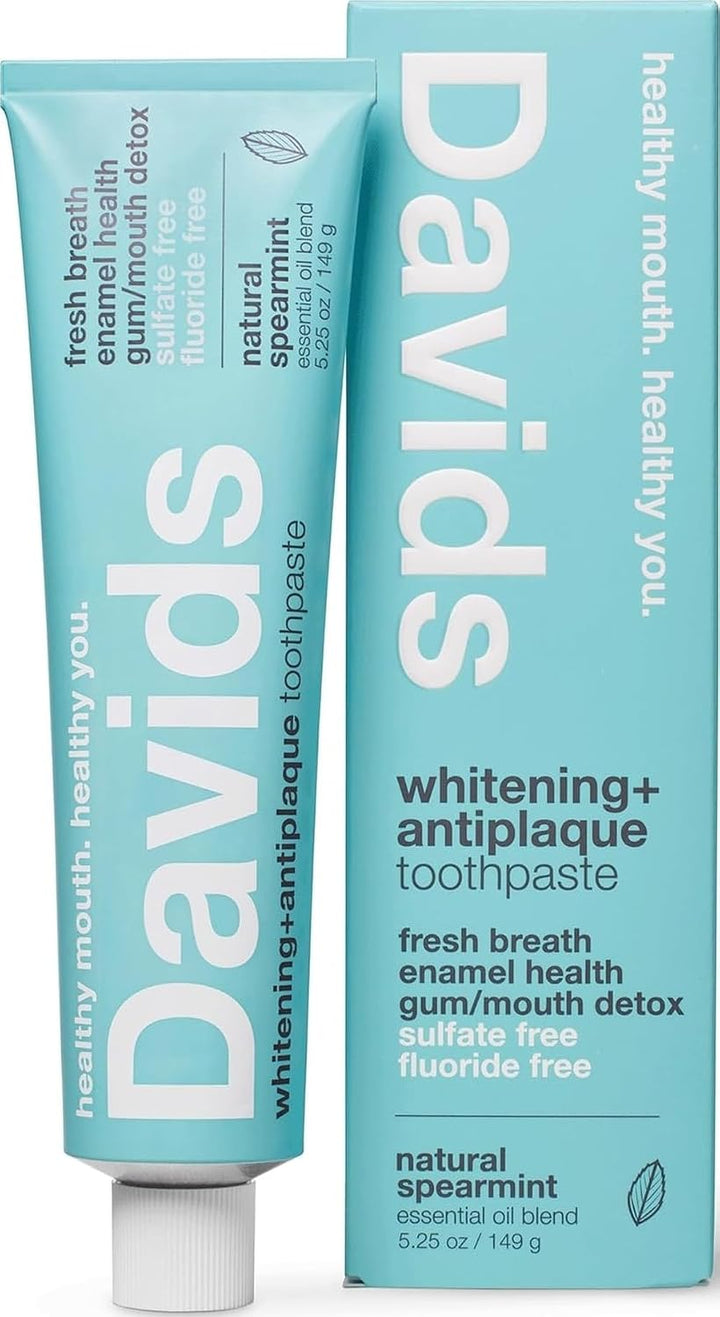 Davids Pasta de dientes sin flúor, blanqueamiento dental, antiplaca...