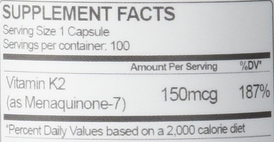 Mejor vitamina K2 MK-7 de 150 mcg, 100 cápsulas, forma más efectiva...