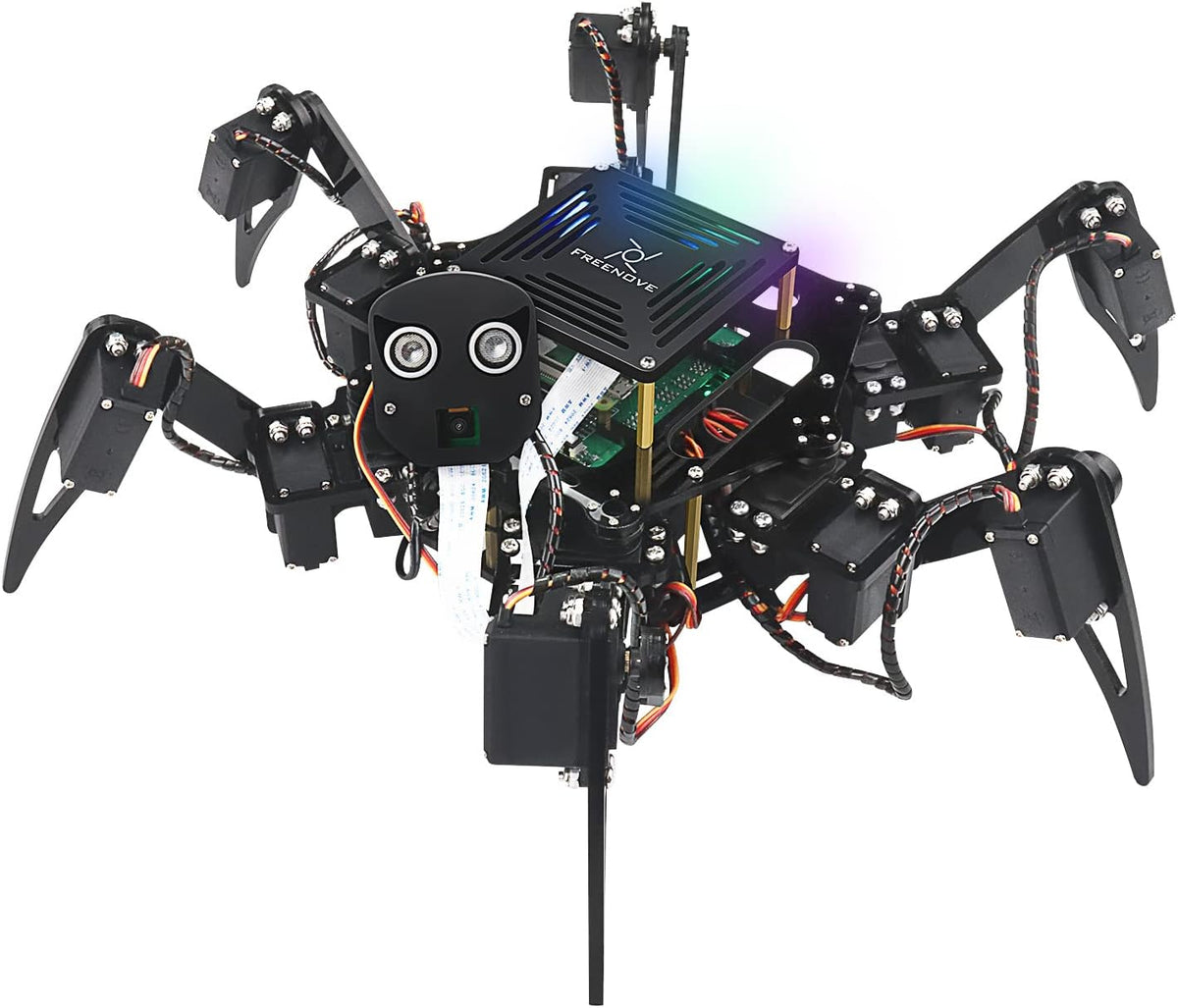 Freenove Kit de Robot Hexápodo Grande para Raspberry Pi 5 4 B 3 B+ Zero 2 W, Caminata, Autoequilibrio, Reconocimiento Facial, Medición Ultrasónica, Control por Aplicación, Cámara, Servo (Raspberry Pi
