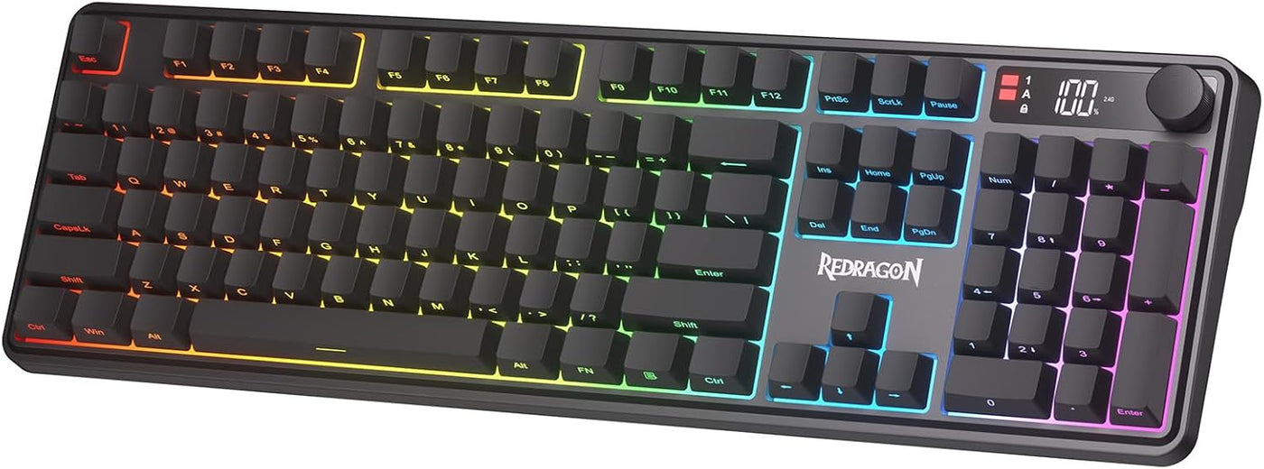Redragon Teclado inalámbrico K526 PRO RGB para juegos, 104 teclas d...