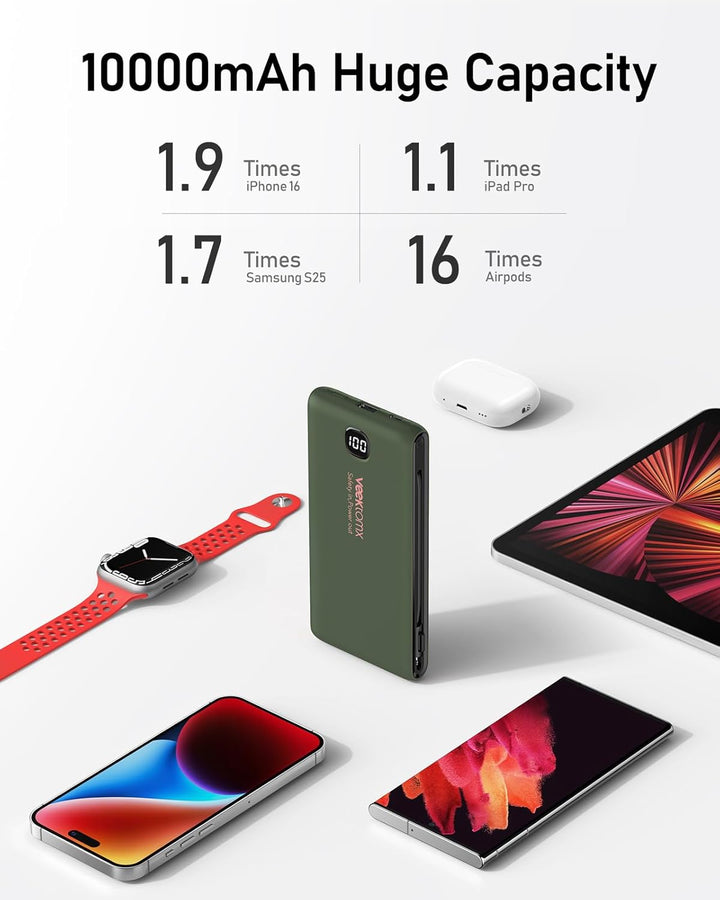 VEEKTOMX - Cargador portátil con cables integrados de 10,000 mAh, b...